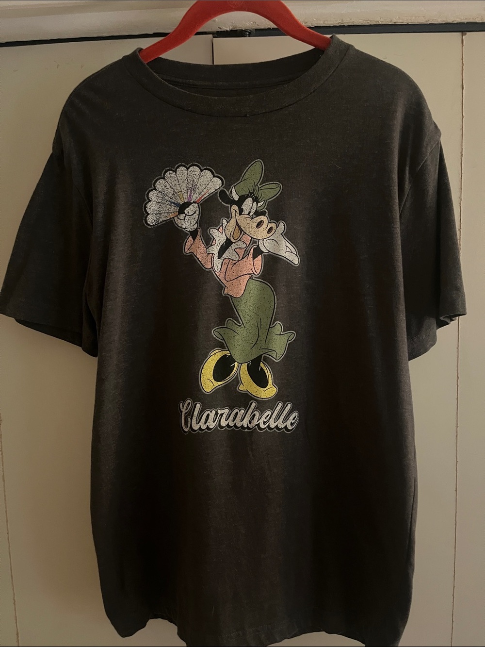 Disney Clarabelle Gray Graphic Tee with Green, Yellow and Pink Accents
